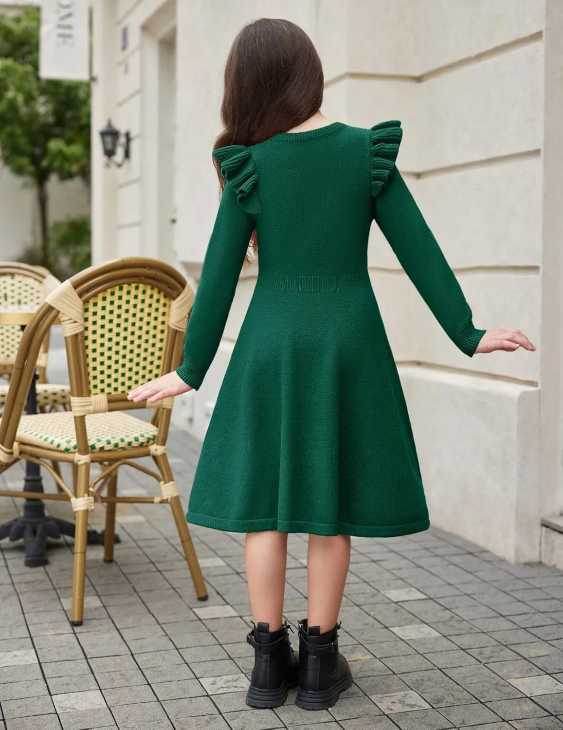 Arshiner Girls Sweater Dress Fall Winter Lantern Long Sleeve Cable Knit Pullover Midi Dresses