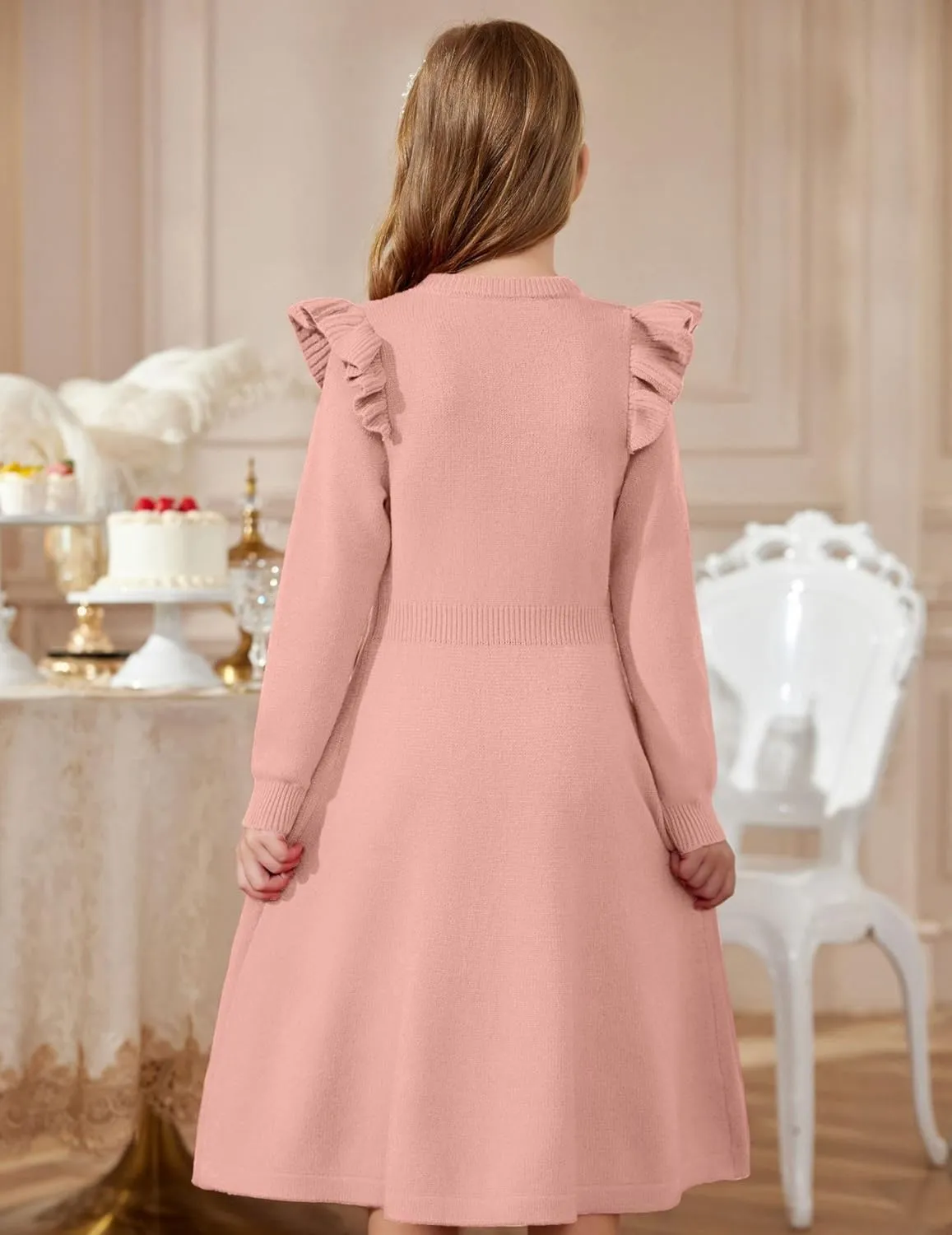 Arshiner Girls Sweater Dress Fall Winter Lantern Long Sleeve Cable Knit Pullover Midi Dresses