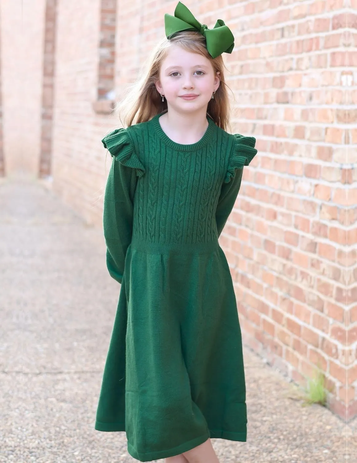 Arshiner Girls Sweater Dress Fall Winter Lantern Long Sleeve Cable Knit Pullover Midi Dresses