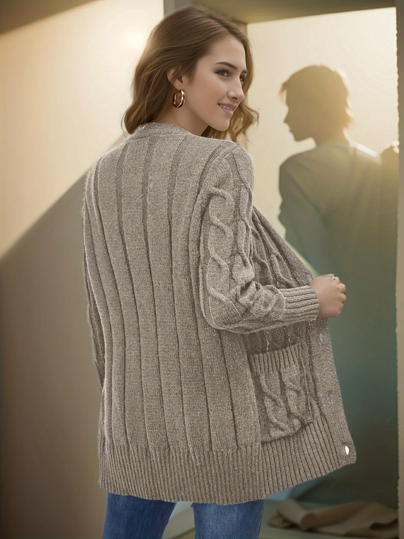 Autumn Women's V-Neck Cardigan - Cozy Knit with Button Detail