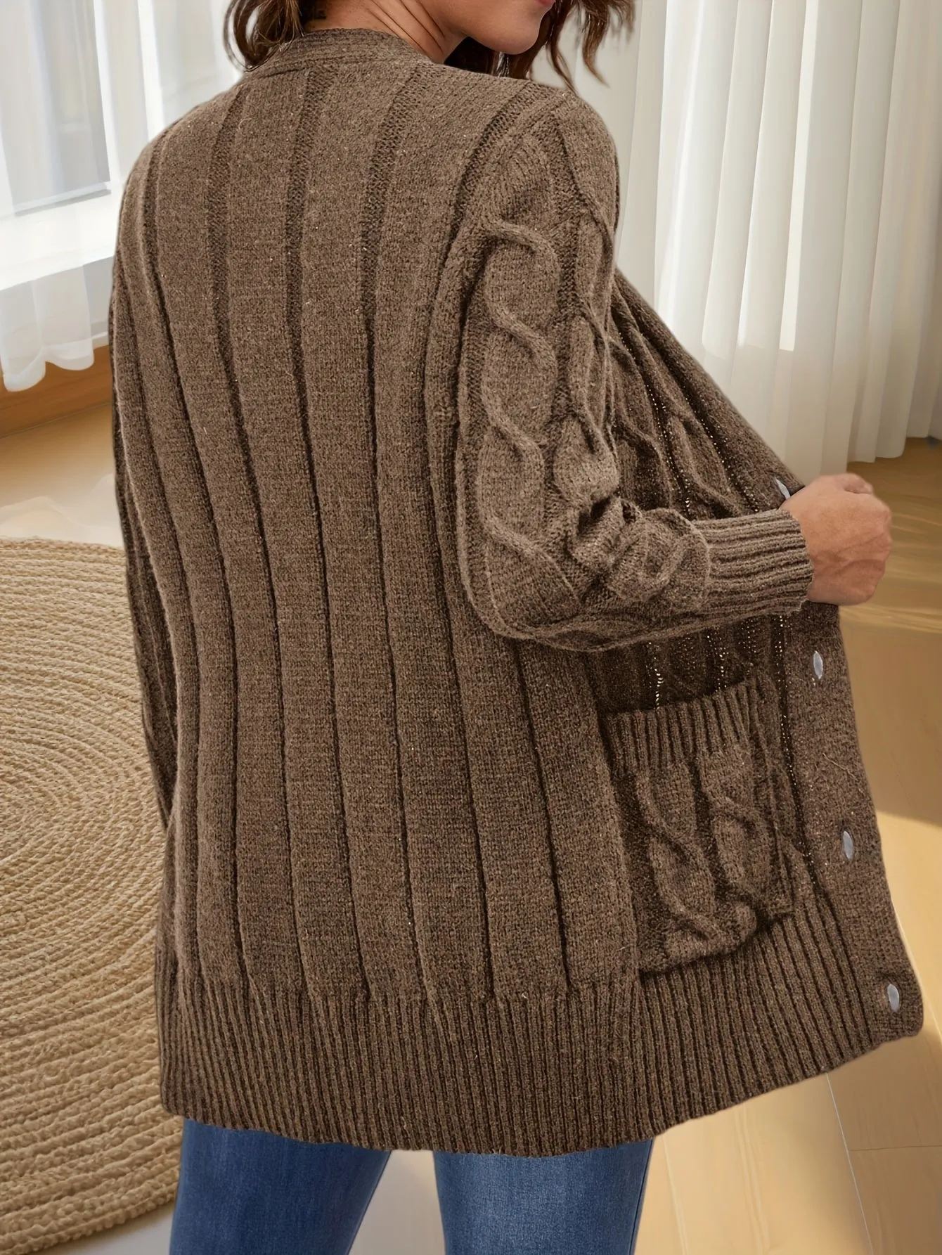 Autumn Women's V-Neck Cardigan - Cozy Knit with Button Detail
