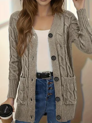 Autumn Women's V-Neck Cardigan - Cozy Knit with Button Detail