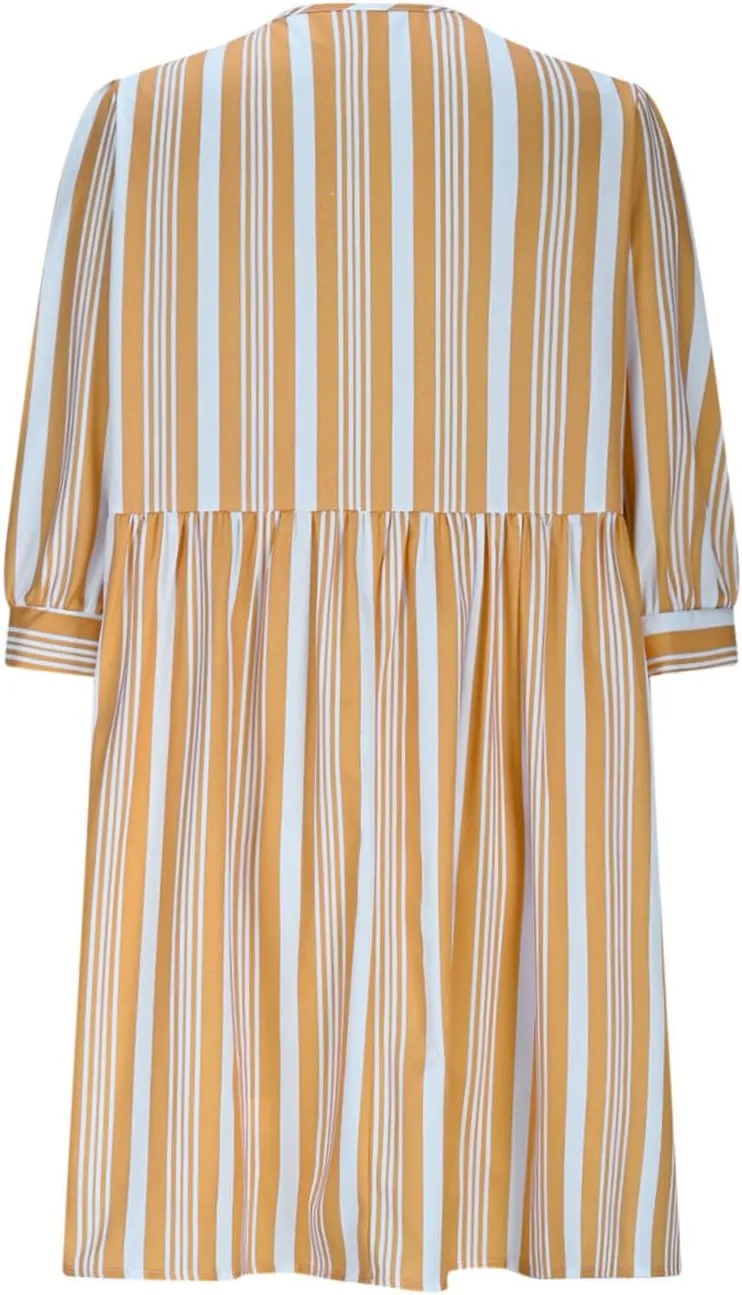 Beach Dress 2025 Women Hollow Out Three Quarter Sleeve Babydoll Dresses Elegant Tie Front Striped Mini Dresses