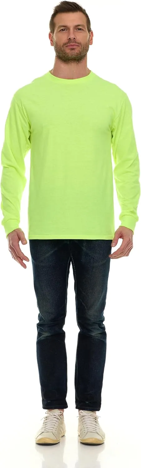 BILLIONHATS Mens Long Sleeve Colorful T-Shirts, 100% Cotton - Crew Neck Bulk Tees for Men, Wholesale Sleeved Tshirt Packs