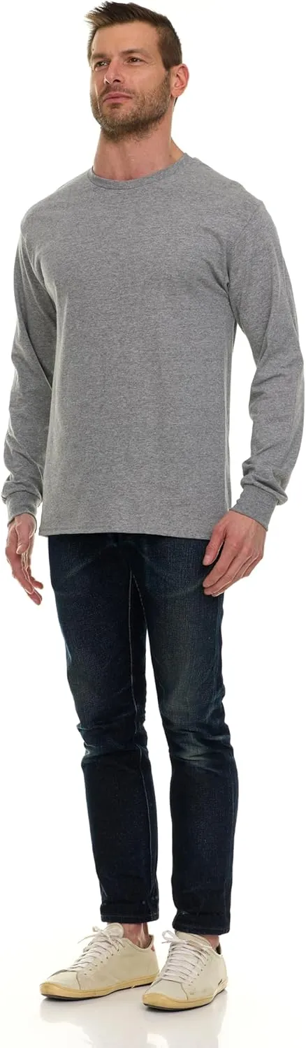 BILLIONHATS Mens Long Sleeve Colorful T-Shirts, 100% Cotton - Crew Neck Bulk Tees for Men, Wholesale Sleeved Tshirt Packs