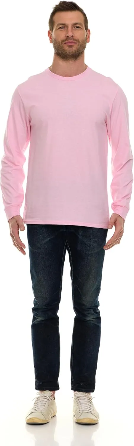 BILLIONHATS Mens Long Sleeve Colorful T-Shirts, 100% Cotton - Crew Neck Bulk Tees for Men, Wholesale Sleeved Tshirt Packs