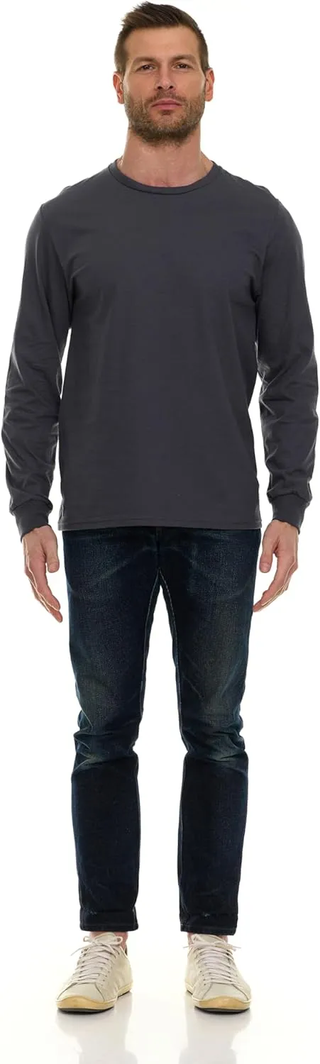 BILLIONHATS Mens Long Sleeve Colorful T-Shirts, 100% Cotton - Crew Neck Bulk Tees for Men, Wholesale Sleeved Tshirt Packs