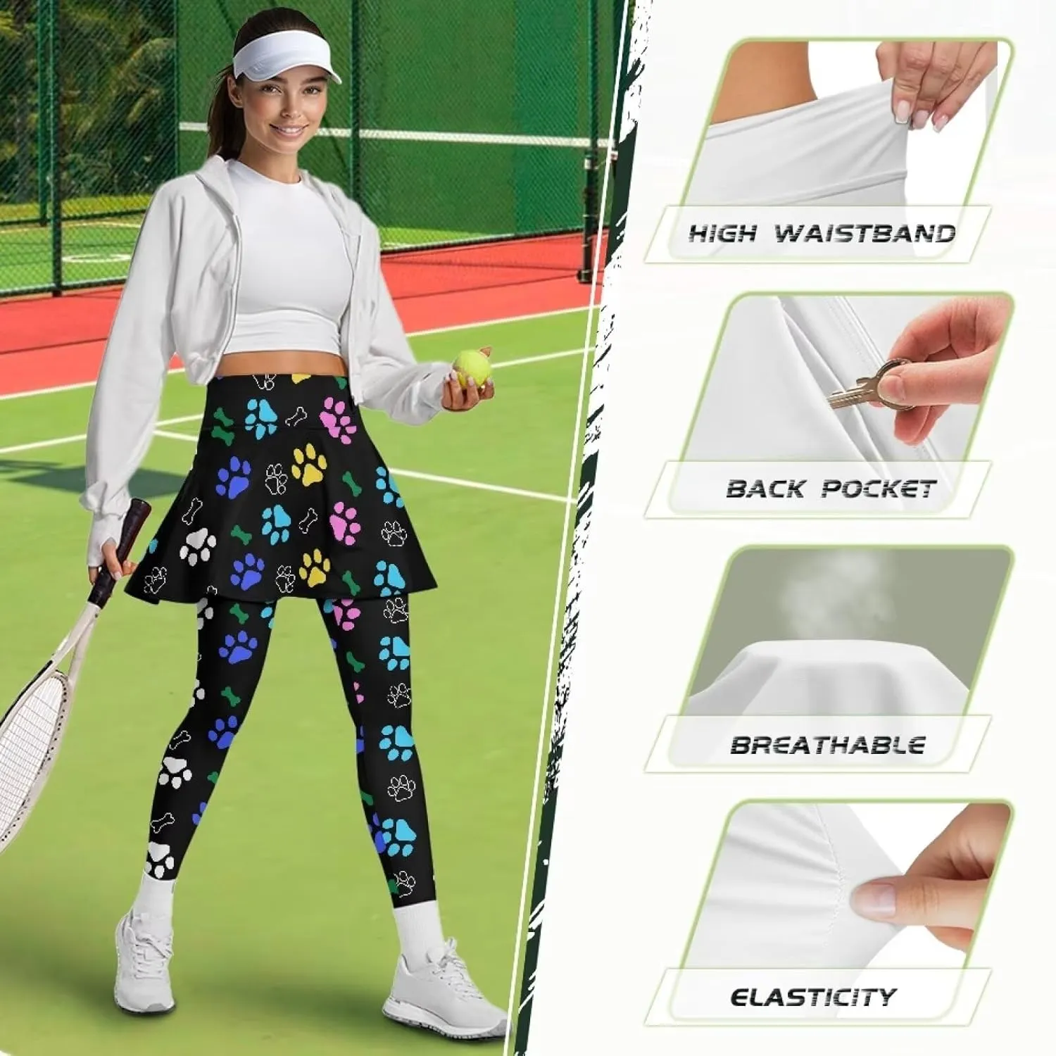 Biyejit Skirted Leggings for Women Tennis Golf Skorts Capris Gym Yoga Legging with Skirts Plus Size XS-3XL