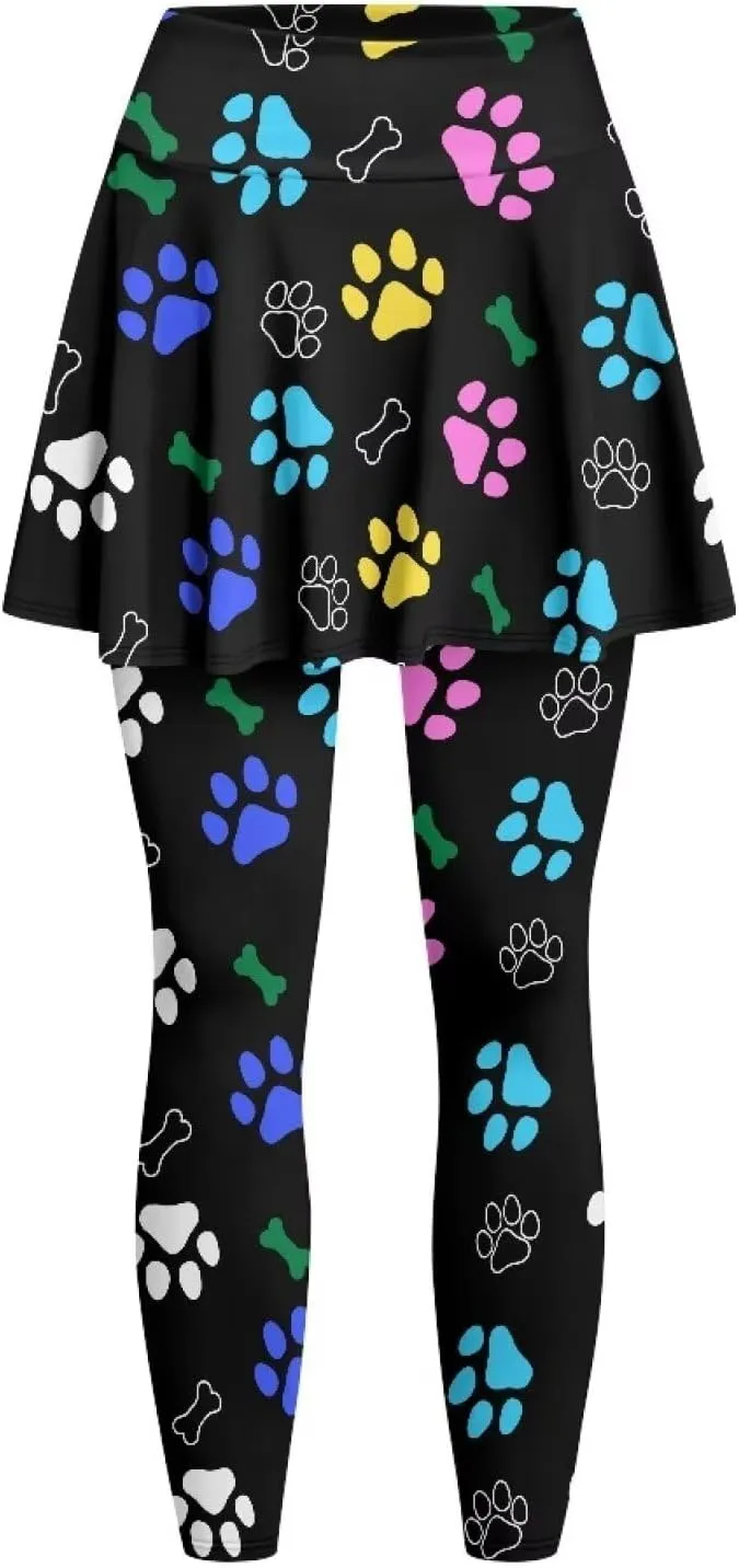Biyejit Skirted Leggings for Women Tennis Golf Skorts Capris Gym Yoga Legging with Skirts Plus Size XS-3XL