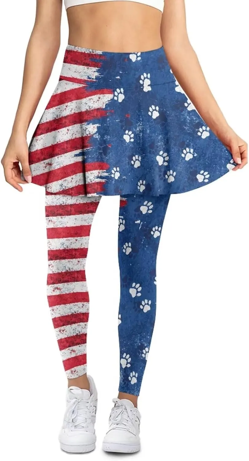 Biyejit Skirted Leggings for Women Tennis Golf Skorts Capris Gym Yoga Legging with Skirts Plus Size XS-3XL