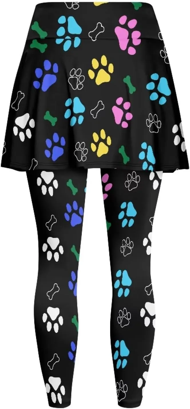 Biyejit Skirted Leggings for Women Tennis Golf Skorts Capris Gym Yoga Legging with Skirts Plus Size XS-3XL