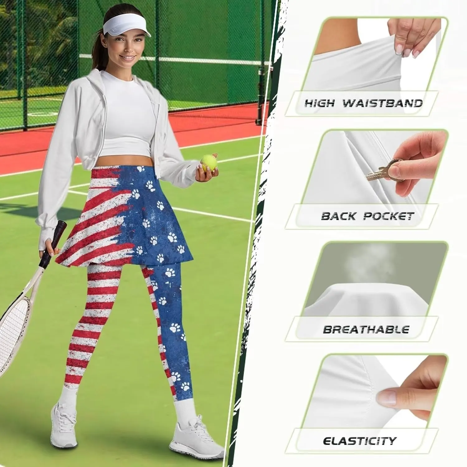 Biyejit Skirted Leggings for Women Tennis Golf Skorts Capris Gym Yoga Legging with Skirts Plus Size XS-3XL
