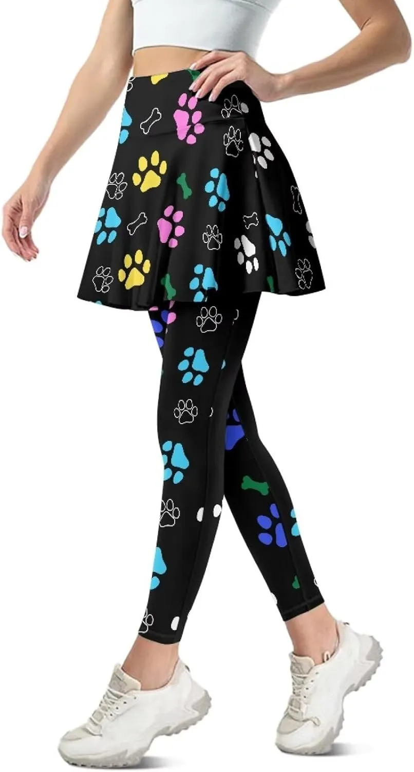 Biyejit Skirted Leggings for Women Tennis Golf Skorts Capris Gym Yoga Legging with Skirts Plus Size XS-3XL