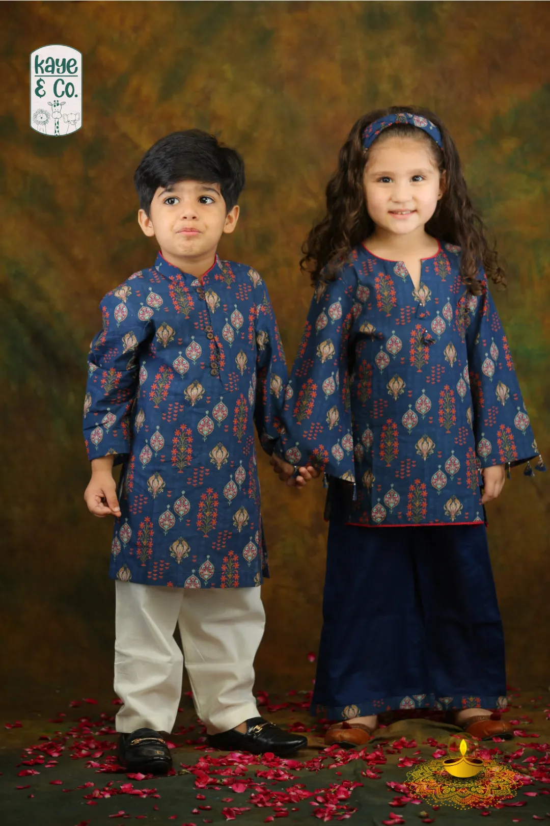 BLUE FESTIVE MOTIF Print Kurta Set