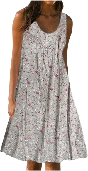 Boho Dresses for Women 2025 Summer Tank Top Dress Sun Dresses Sleeveless Short Dresses Boho Floral Dress with Pockets