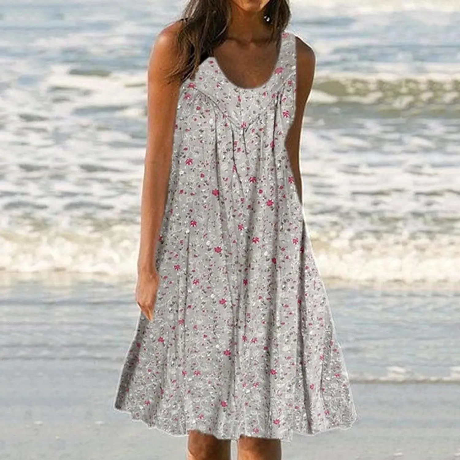 Boho Dresses for Women 2025 Summer Tank Top Dress Sun Dresses Sleeveless Short Dresses Boho Floral Dress with Pockets