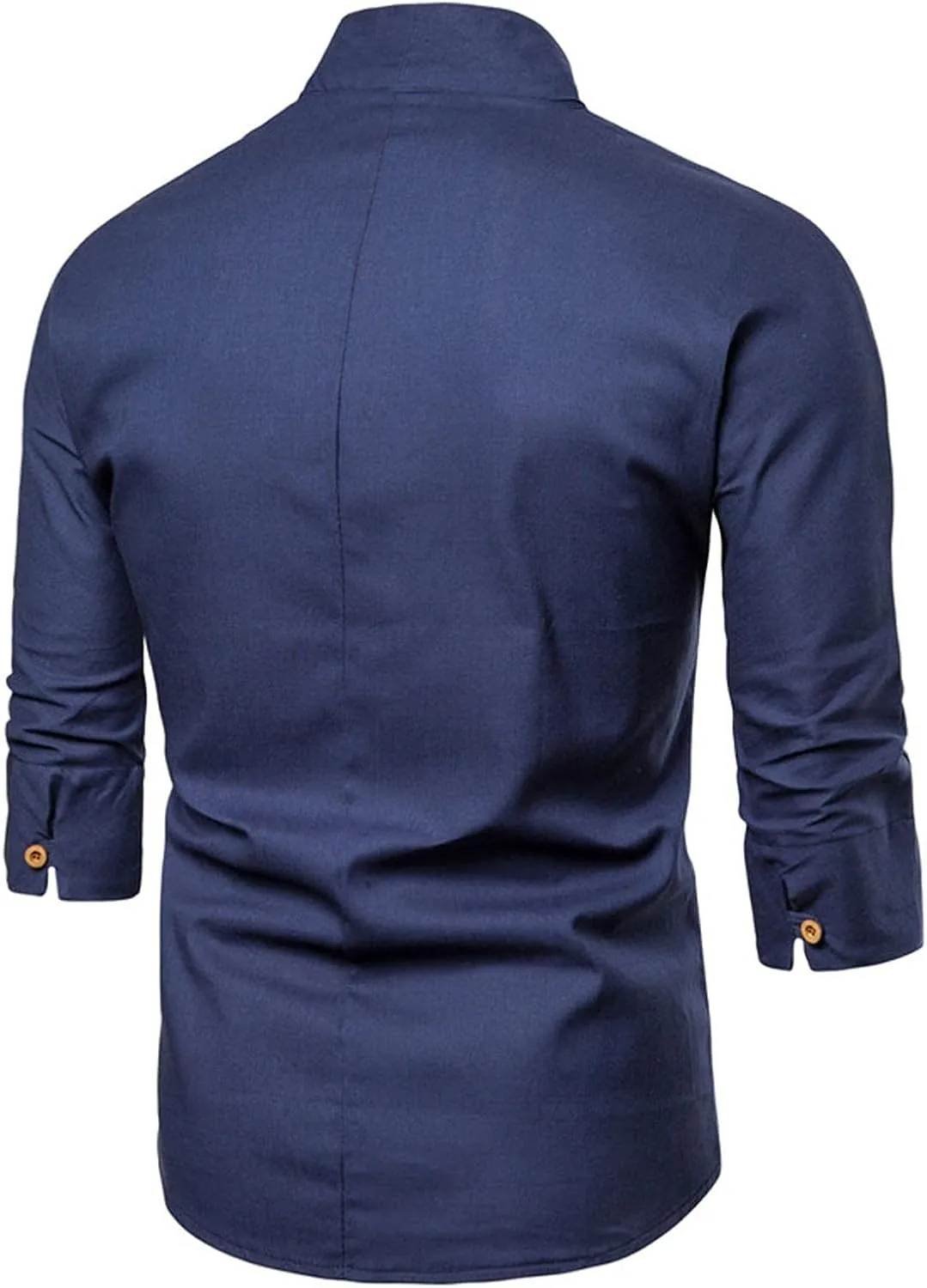Burband Mens 3/4 Sleeve Cotton Linen V Neck Shirts Hipster Slim Fit Stand Collar Chef Coats Big and Tall Beach Yoga Tops