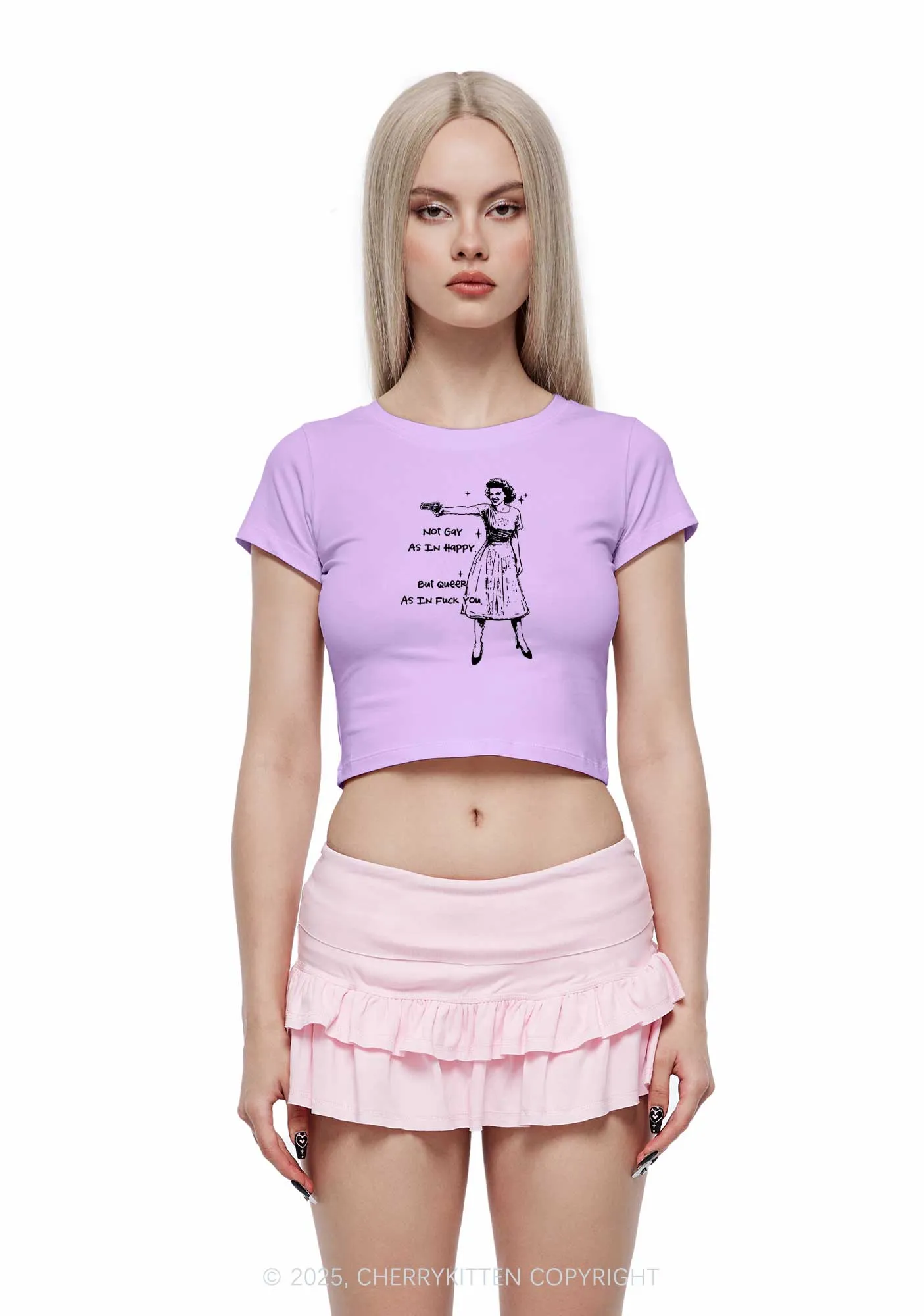But Queer As In Pride Y2K Baby Tee Cherrykitten