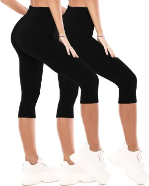 CADITEX Capri Leggings for Women - 2 Packs High Waisted Yoga Workout Womens Capris for Summer