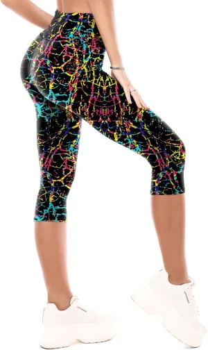 CADITEX High Waisted Capri Leggings for Women,Buttery Soft Workout Gym Pattern Yoga Pants
