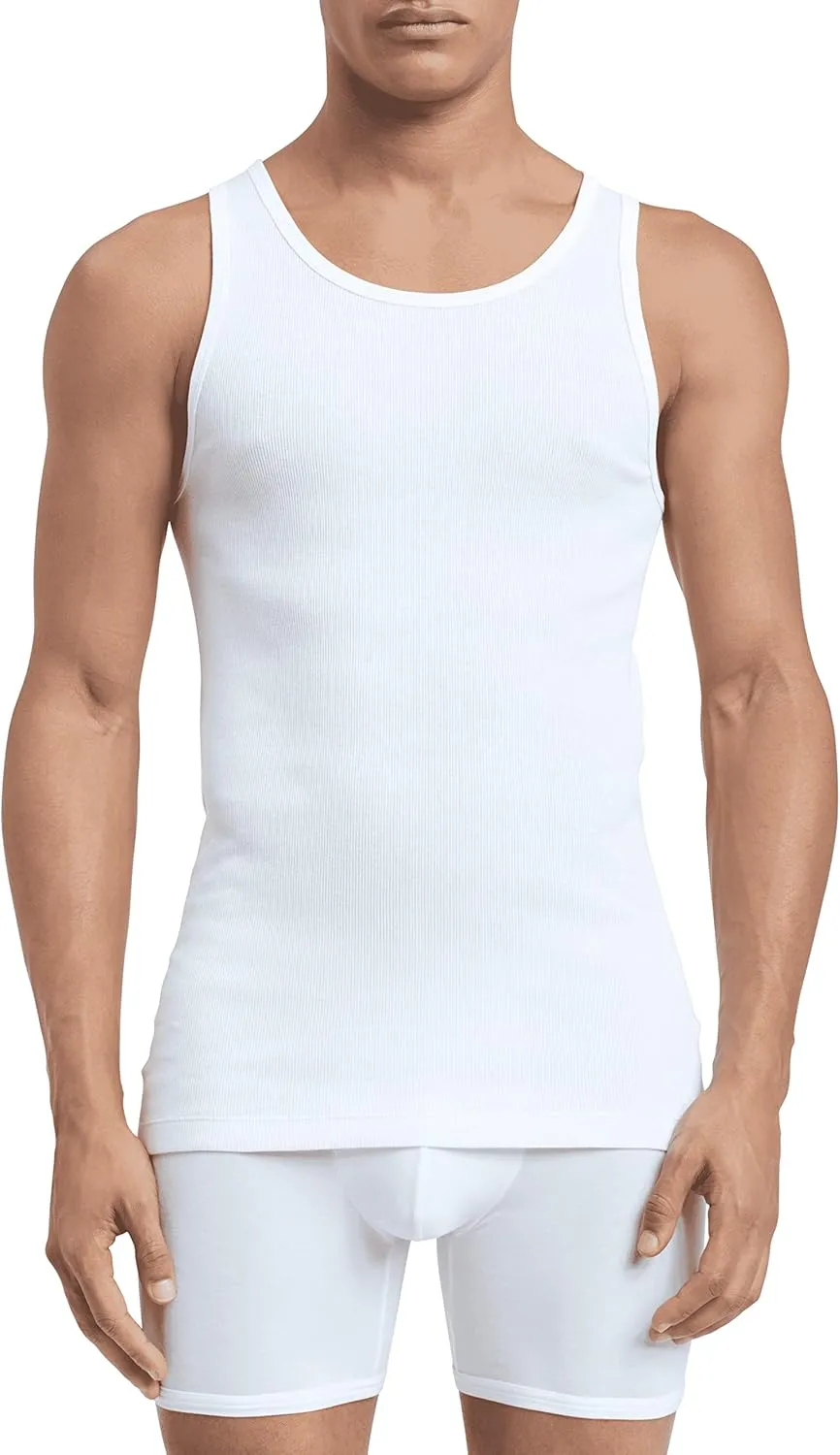 Calvin Klein Mens 100% Cotton T-Shirt Packs 3 White / 2 Heather Grey - Tank 2XL