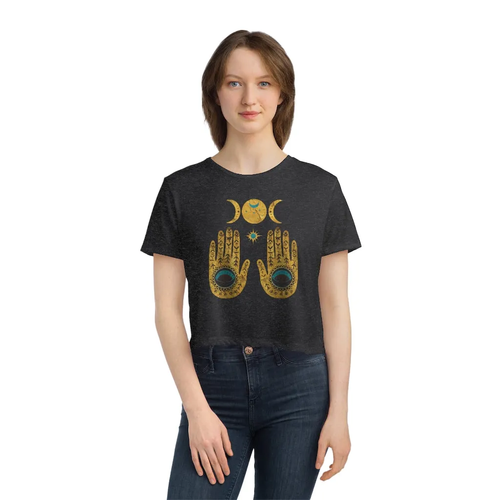Celestial Hamsa Hands | Women's Boho Cropped Tee