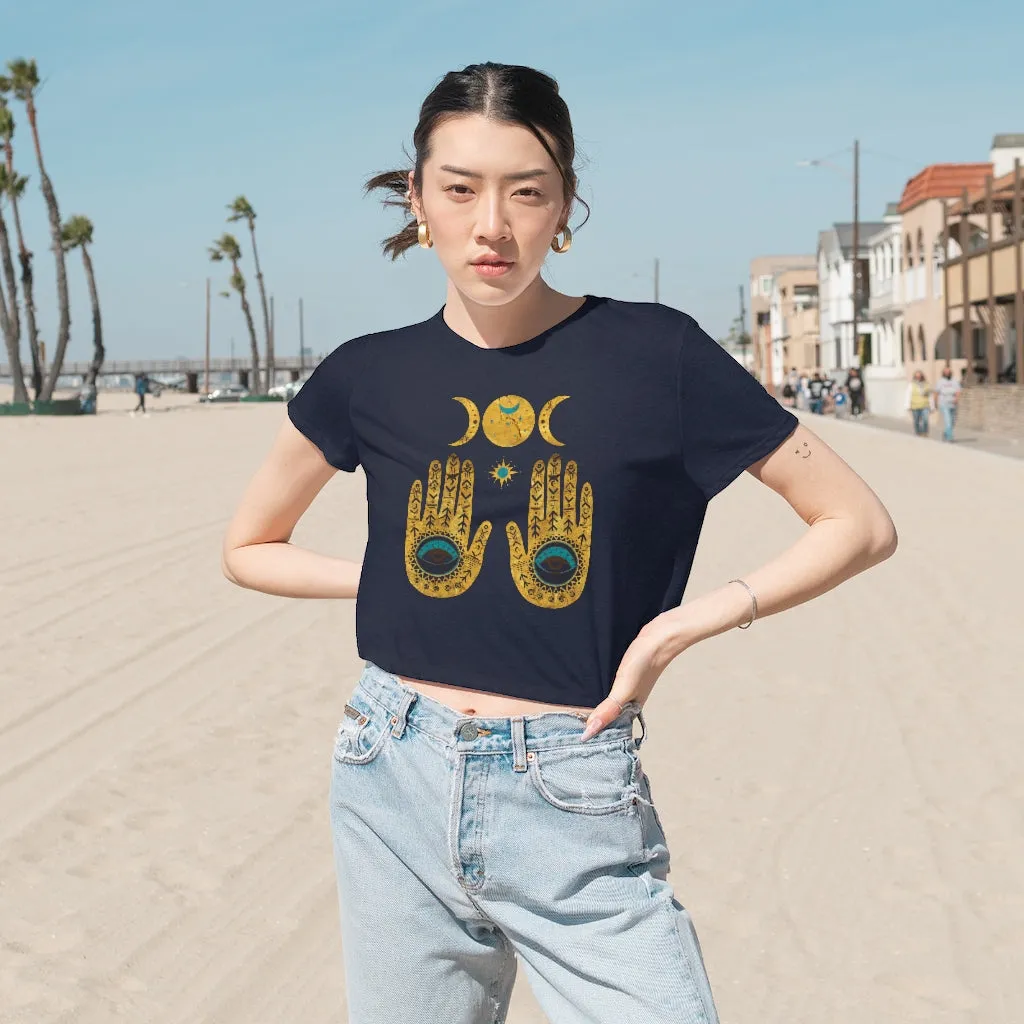 Celestial Hamsa Hands | Women's Boho Cropped Tee