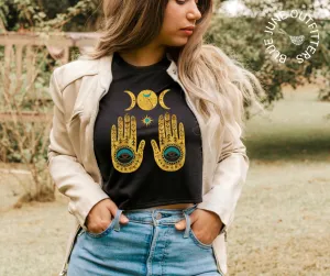 Celestial Hamsa Hands | Women's Boho Cropped Tee