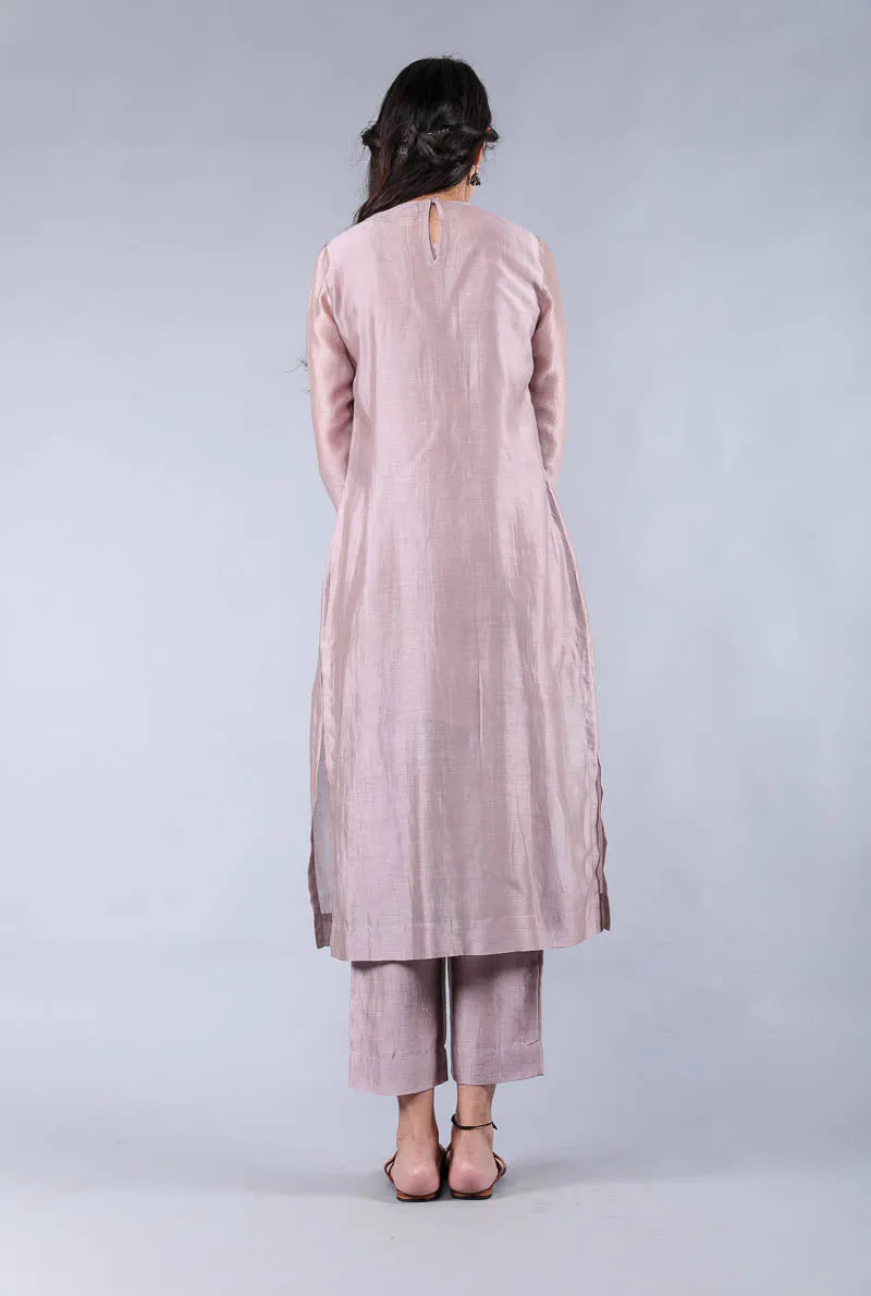 Chanderi Handloom Kurta and Pant in Mauve, Maroon Cotton Dupatta, with Gota work (set of 3)