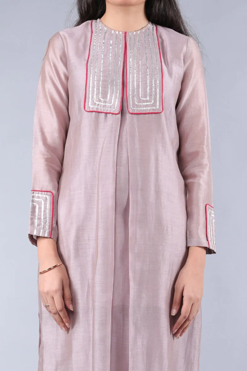 Chanderi Handloom Kurta and Pant in Mauve, Maroon Cotton Dupatta, with Gota work (set of 3)