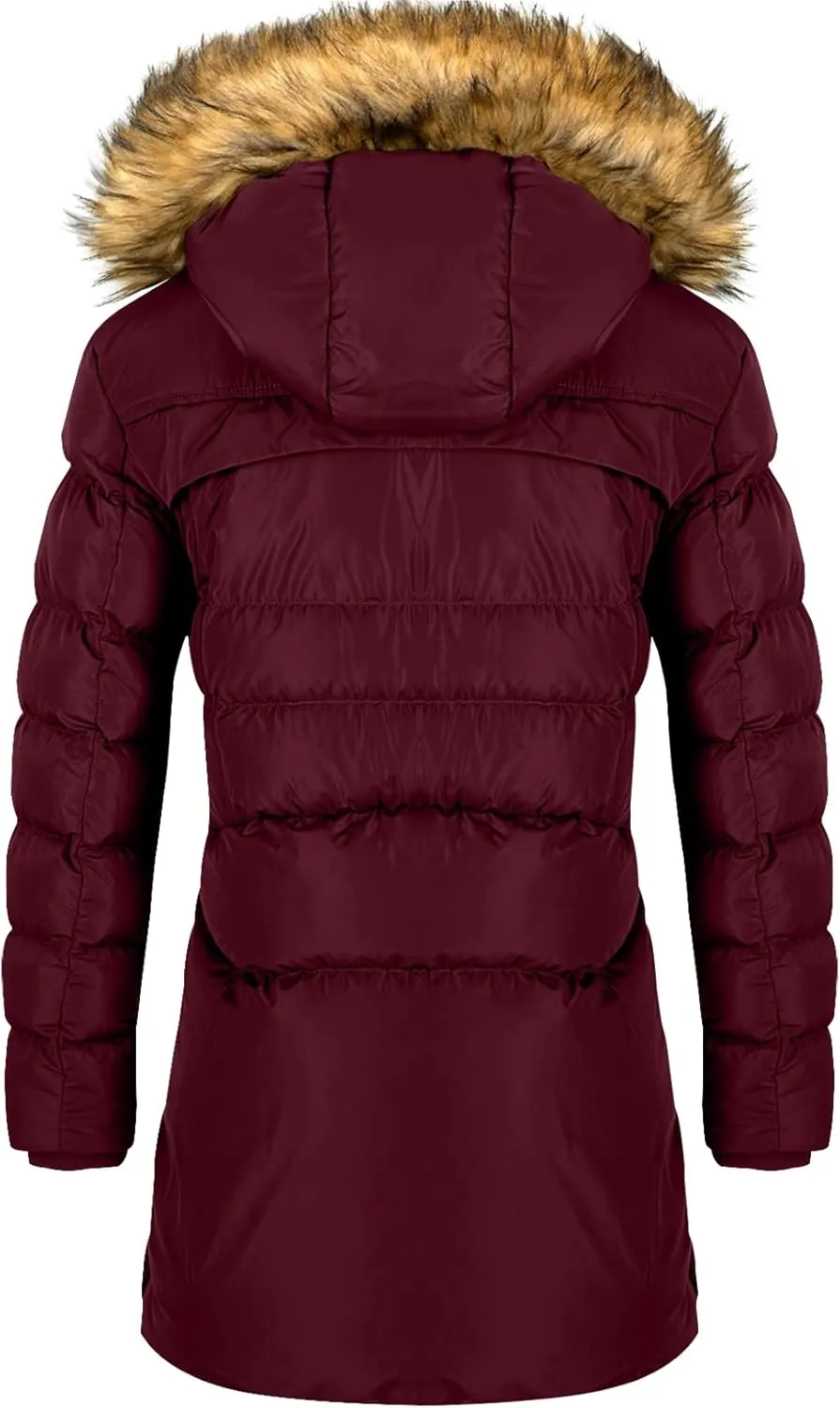 CHERFLY Women's Winter Puffer Coat Heavy Warm Long Parka Down Jacket with Fur Hood