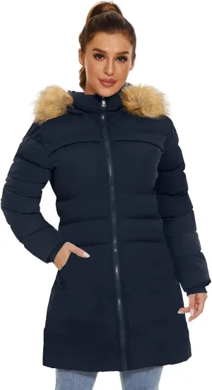 CHERFLY Women's Winter Puffer Coat Heavy Warm Long Parka Down Jacket with Fur Hood