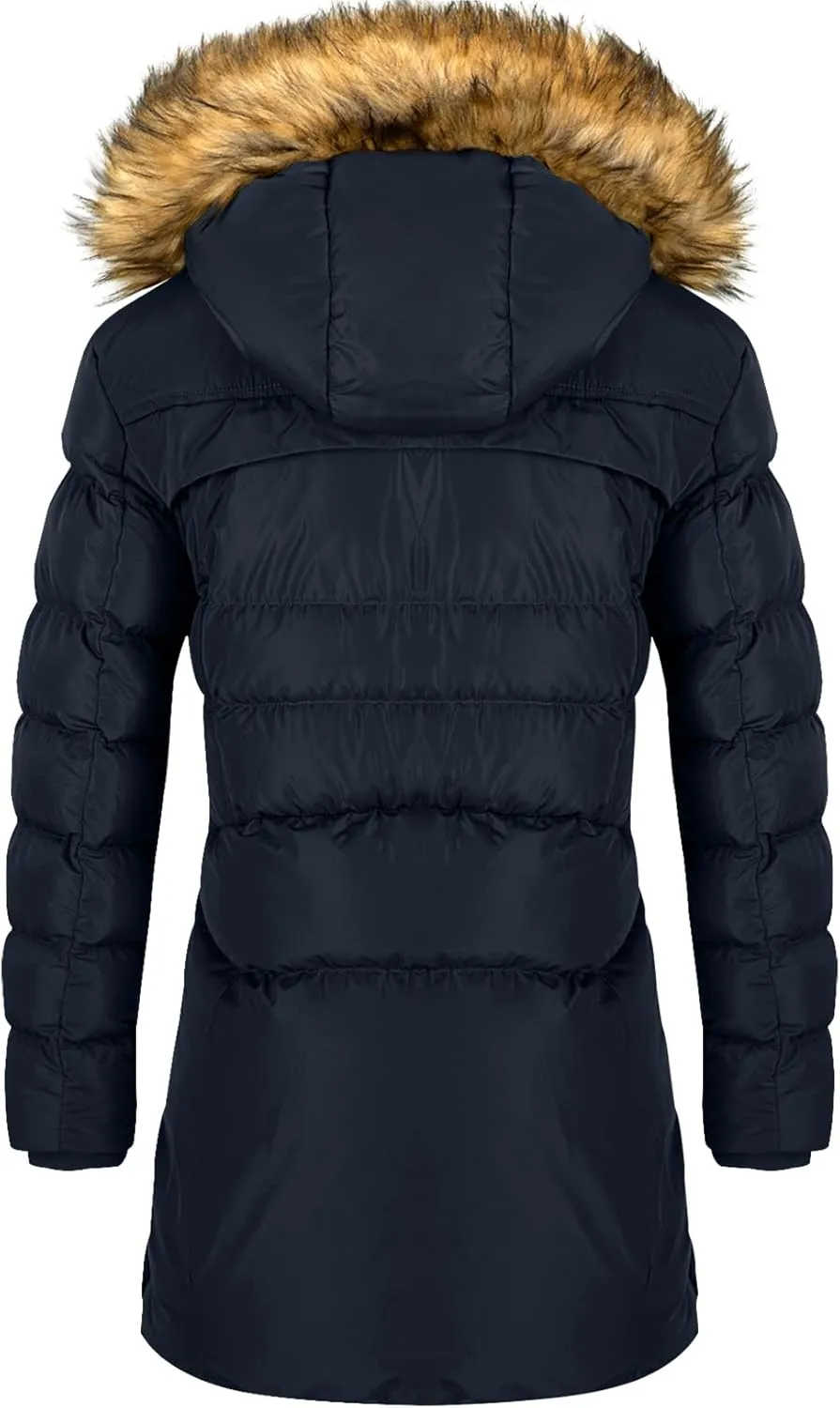 CHERFLY Women's Winter Puffer Coat Heavy Warm Long Parka Down Jacket with Fur Hood