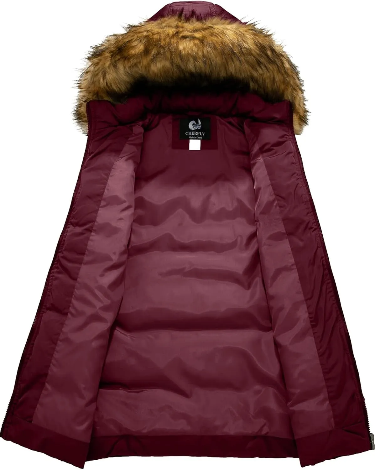 CHERFLY Women's Winter Puffer Coat Heavy Warm Long Parka Down Jacket with Fur Hood