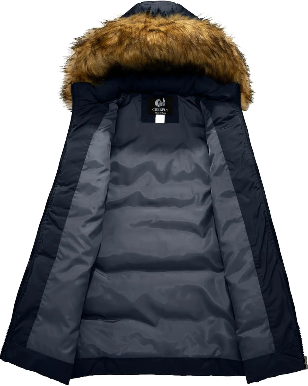 CHERFLY Women's Winter Puffer Coat Heavy Warm Long Parka Down Jacket with Fur Hood