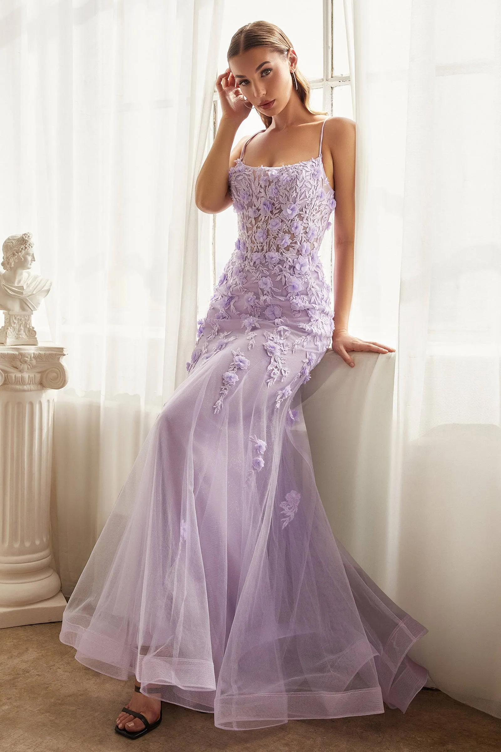 Cinderella Divine CD995 Shimmering Floral Lace Corset Dress