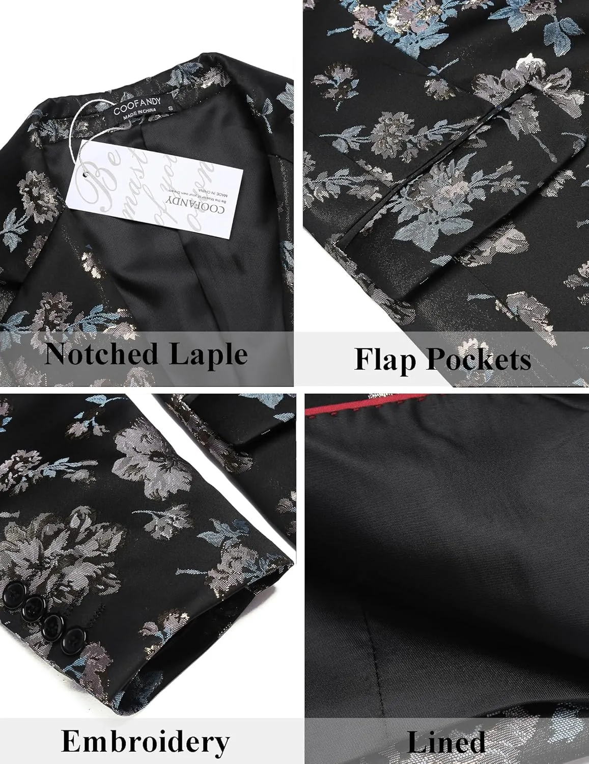 COOFANDY Mens Floral Tuxedo Jackets Slim Fit Suit Blazer Jacket for Wedding Dinner Prom