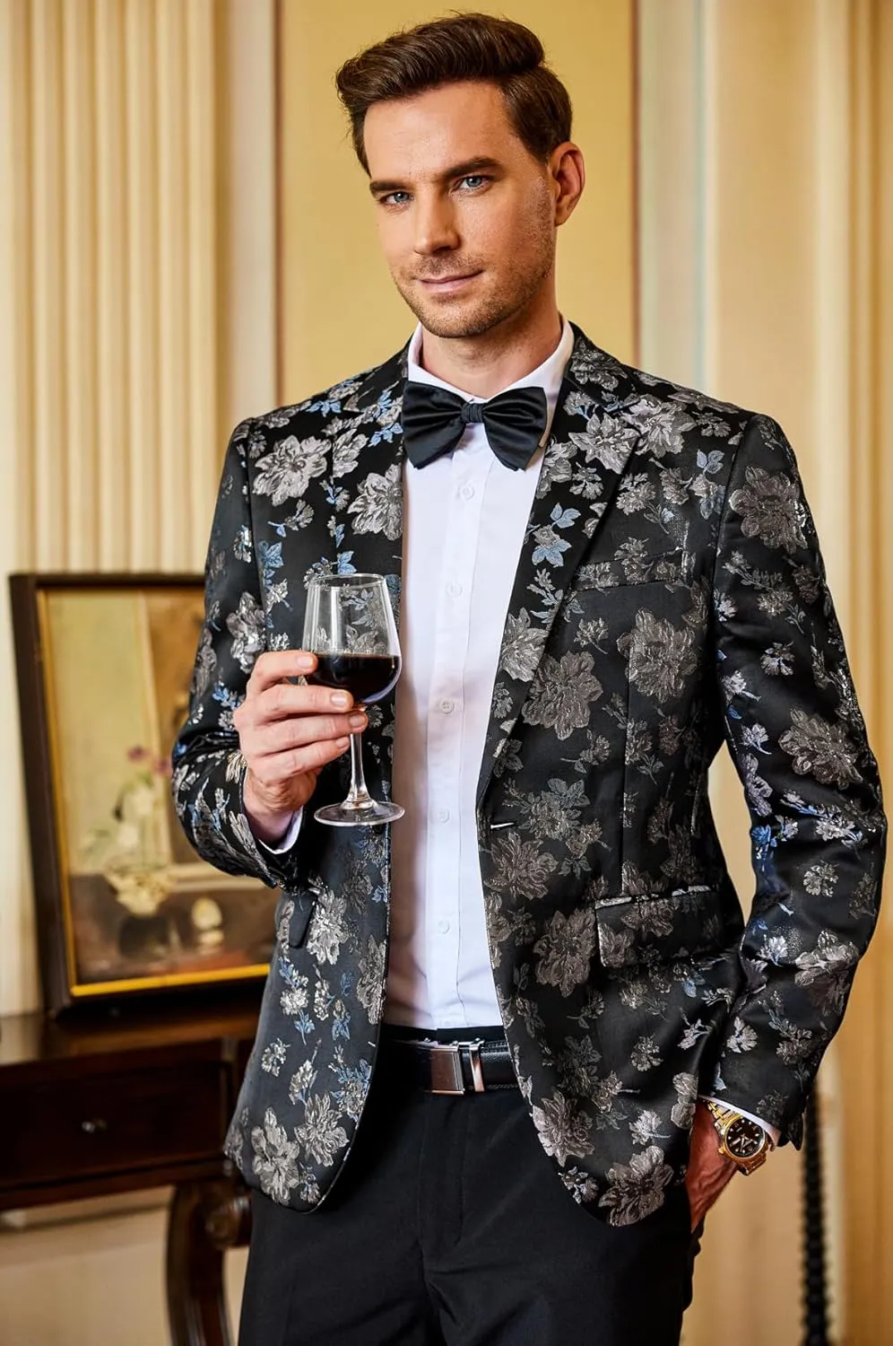 COOFANDY Mens Floral Tuxedo Jackets Slim Fit Suit Blazer Jacket for Wedding Dinner Prom