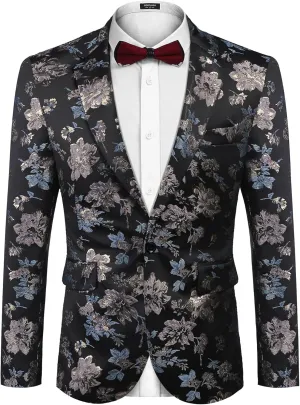 COOFANDY Mens Floral Tuxedo Jackets Slim Fit Suit Blazer Jacket for Wedding Dinner Prom