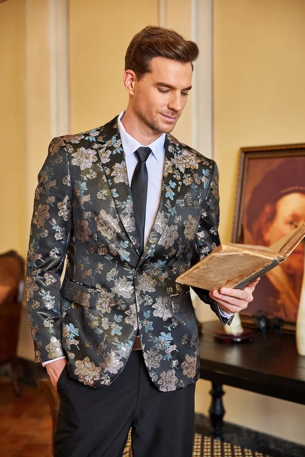 COOFANDY Mens Floral Tuxedo Jackets Slim Fit Suit Blazer Jacket for Wedding Dinner Prom