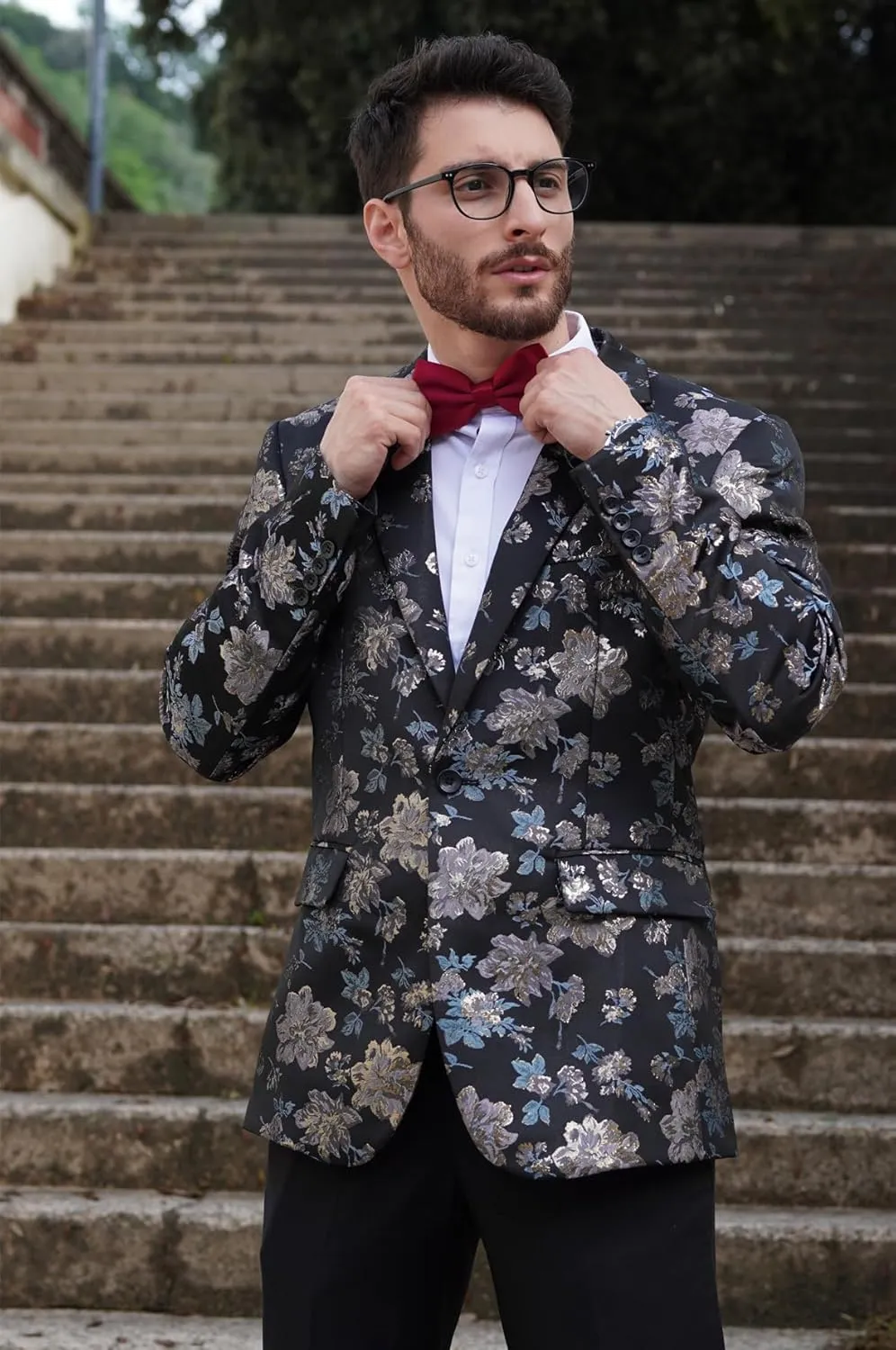 COOFANDY Mens Floral Tuxedo Jackets Slim Fit Suit Blazer Jacket for Wedding Dinner Prom