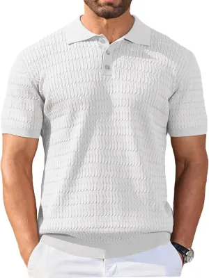 COOFANDY Mens Knit Polo Shirt Short Sleeve Vintage Textured Casual Golf Shirts Summer Beach Top