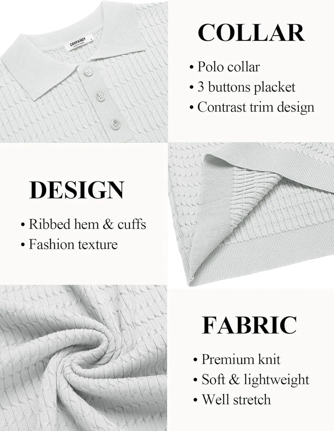 COOFANDY Mens Knit Polo Shirt Short Sleeve Vintage Textured Casual Golf Shirts Summer Beach Top