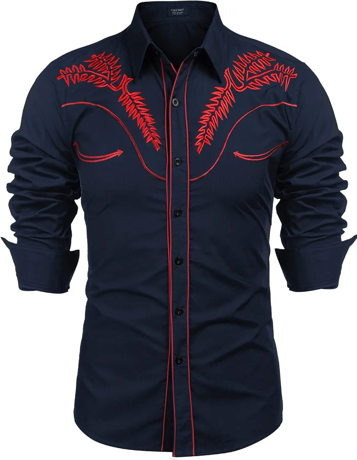 COOFANDY Men's Western Shirts Long Sleeve Slim Fit Embroideres Cowboy Shirts Casual Button Down Shirt