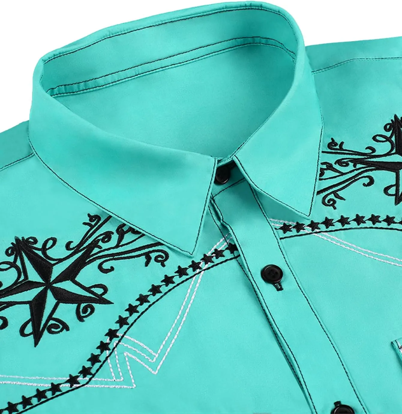 Daupanzees Men's Western Cowboy Shirts Long Sleeve Embroidered Shirts Slim Fit Casual Button Down Shirt with Pockets