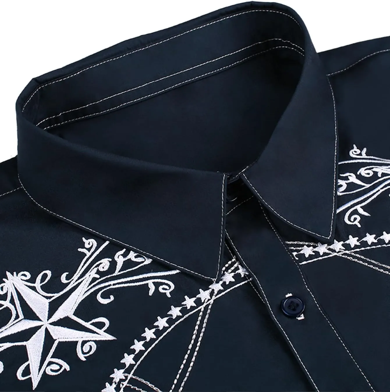 Daupanzees Men's Western Cowboy Shirts Long Sleeve Embroidered Shirts Slim Fit Casual Button Down Shirt with Pockets
