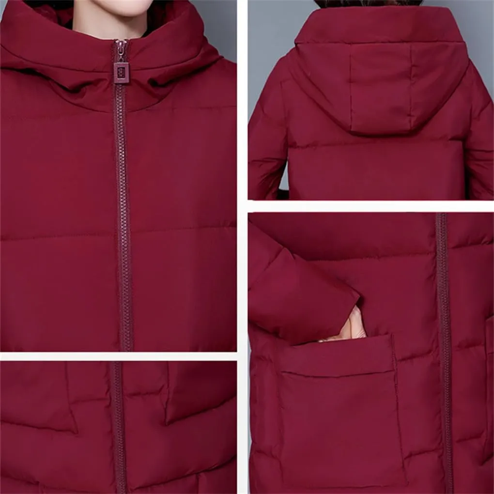 DBFBDTU Women Warm Thick Parka Outwear Top Jacket Loose Hooded Cotton Padded Coat Mid-Length Overcoat