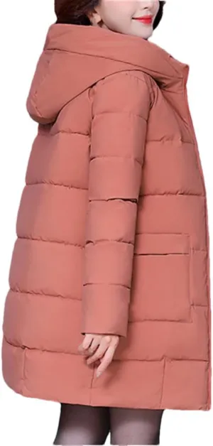 DBFBDTU Women Warm Thick Parka Outwear Top Jacket Loose Hooded Cotton Padded Coat Mid-Length Overcoat