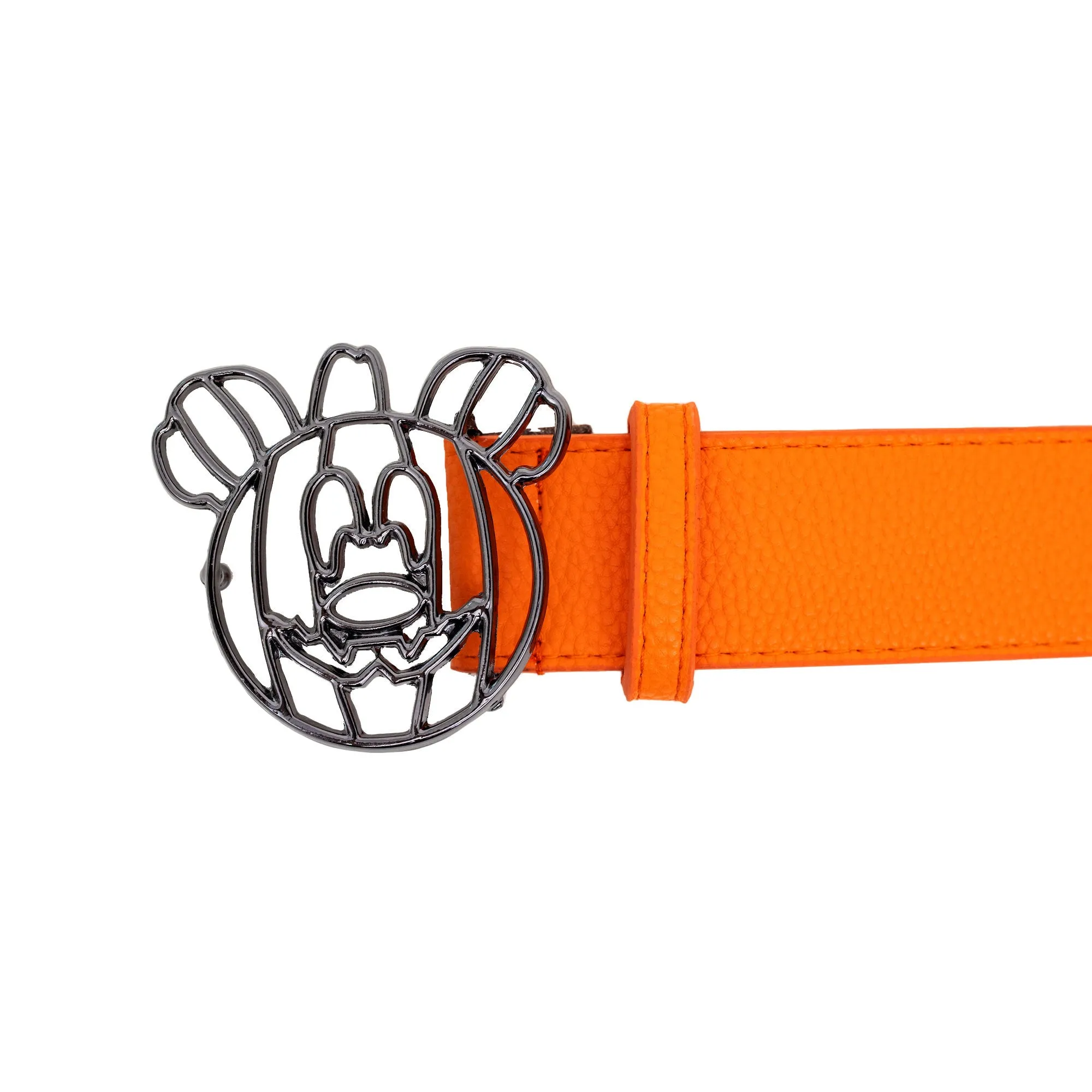 Disney Mickey Mouse Jack-O-Lantern Outline Gun Metal Cast Buckle - Orange PU Strap Belt