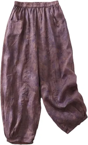 Dndrdhfb Women's Cotton and Linen Bloomers High Waisted Thin Wide Leg Pants Casual Harem Pants